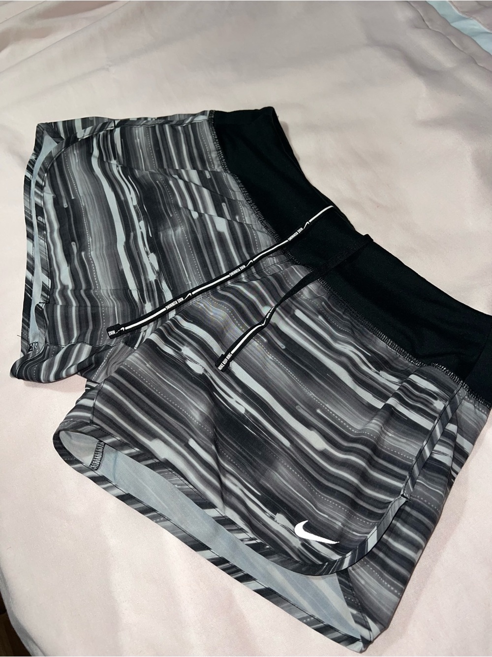 Nike Women's Black & Gray Striped Performance Shorts